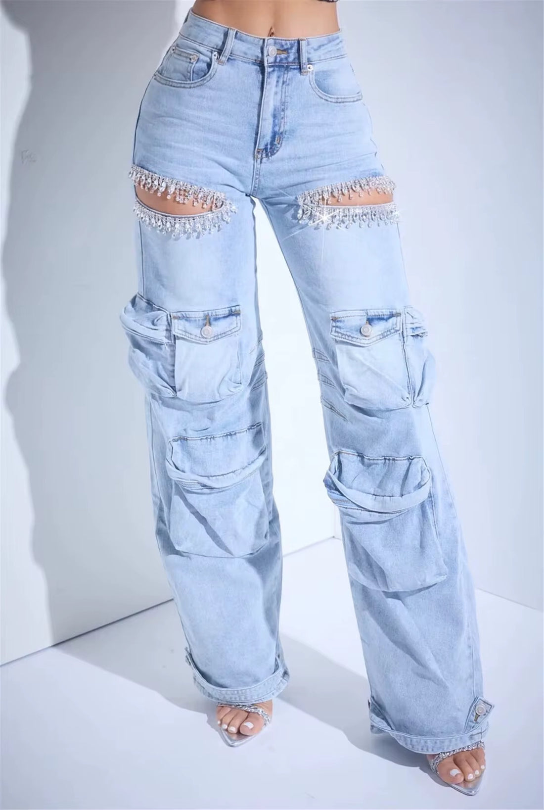 Hollow Rhinestone Embellished pants